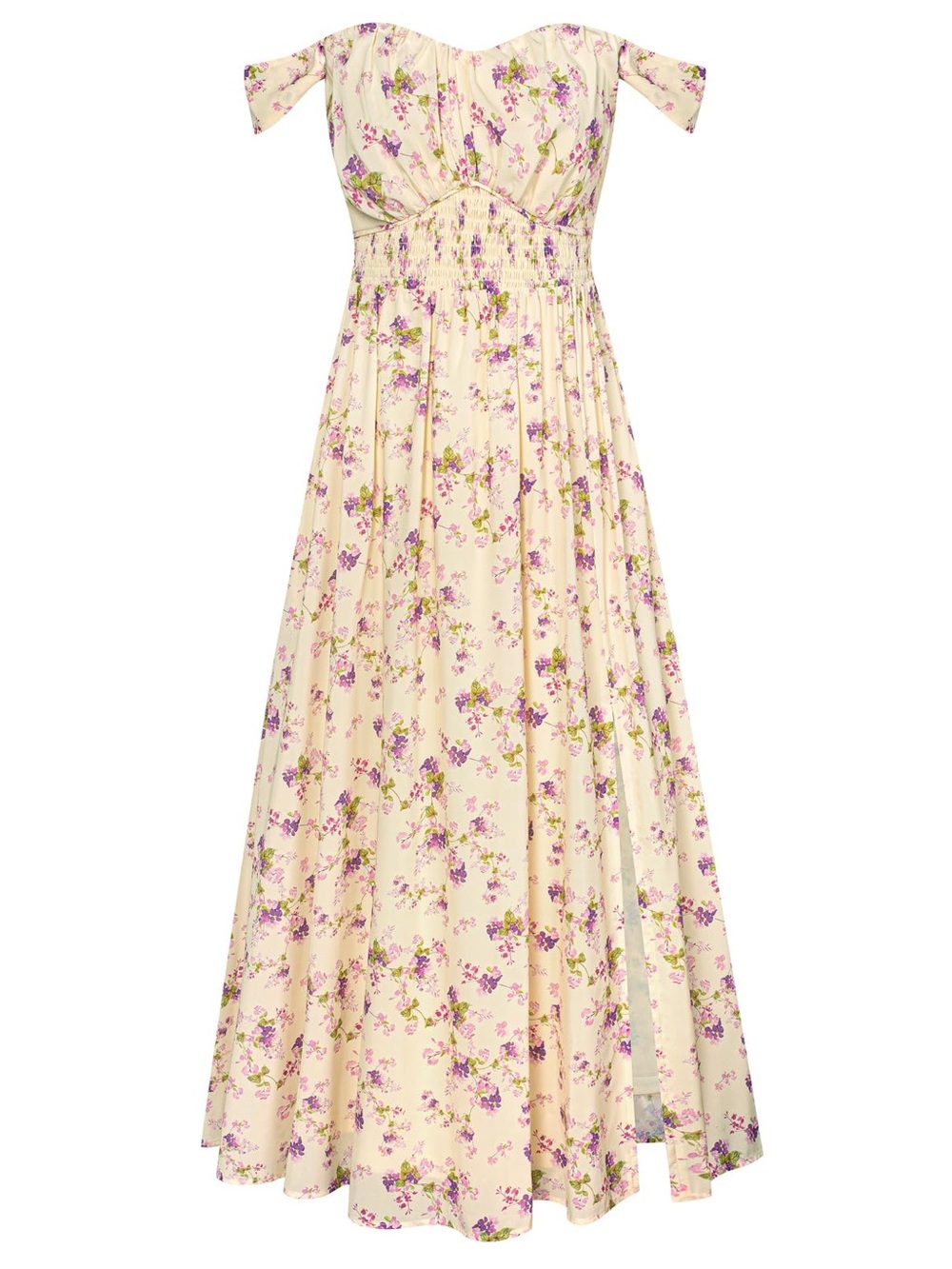 NWT Grace Karin Floral Maxi Dress Cream Purple Smocked Cottagecore Size Small